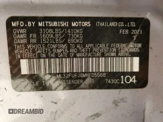 2021 Mitsubishi Mirage ES with VIN ML32FUFJ8MHF05568, listed as a Copart auction lot 51780665 with 80,960 mi miles and Salvage title. Bid and sale history available at DreamBid. Image 12.