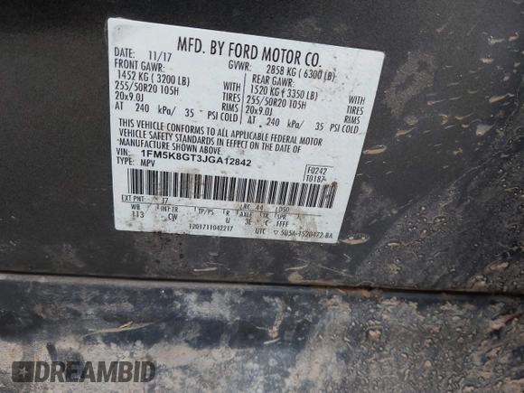 2018 Ford Explorer Sport с VIN 1FM5K8GT3JGA12842, выставлен на аукционе IAAI как лот 41548083 с пробегом 146 887 миль миль и . История ставок и продаж доступна на DreamBid. Изображение 9.
