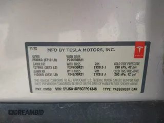 2012 Tesla Model S Performance with VIN 5YJSA1DP3CFP01348, listed as a IAAI auction lot 42185490 with 181,217 mi miles and . Bid and sale history available at DreamBid. Image 9.