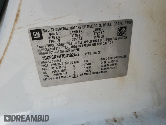 2016 Chevrolet Silverado 1500 LS with VIN 3GCPCNEH7GG192427, listed as a Copart auction lot 52433335 with 177,994 mi miles and Salvage Title. Bid and sale history available at DreamBid. Image 14.