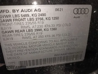 2021 Audi Q5 Premium with VIN WA1AAAFY8M2126213, listed as a IAAI auction lot 41454050 with 38,057 mi miles. Bid and sale history available at carsss.com. Image 9.