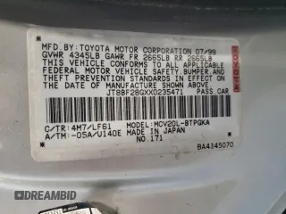 1999 Lexus ES 300 с VIN JT8BF28GXX0235471, выставлен на аукционе Copart как лот 57982605 с пробегом 187 958 миль миль и Списание • Salvage title. История ставок и продаж доступна на DreamBid. Изображение 12.