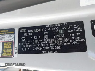 2019 Kia Forte LXS z VIN 3KPF24AD8KE024487, wystawiony jako IAAI lot #42138829 z przebiegiem 110 899 mil mil oraz . Historia ofert i sprzedaży dostępna na DreamBid. Obrazek 9.