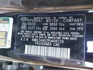 2023 Hyundai Elantra SEL with VIN KMHLS4AG7PU408729, listed as a IAAI auction lot 41735295 with 42,789 mi miles and . Bid and sale history available at DreamBid. Image 9.
