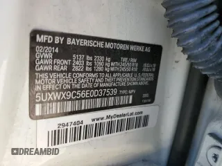 2014 BMW X3 xDrive28i with VIN 5UXWX9C56E0D37539, listed as a Copart auction lot 52455925 with 122,040 mi miles and Salvage Title. Bid and sale history available at DreamBid. Image 15.