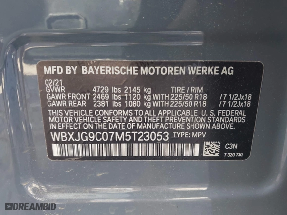 2021 BMW X1 xDrive28i with VIN WBXJG9C07M5T23053, listed as a IAAI auction lot 41774663 with 66,770 mi miles. Bid and sale history available at carsss.com. Image 9.