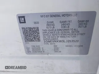 2020 Chevrolet Traverse Premier with VIN 1GNEVKKW3LJ253520, listed as a IAAI auction lot 41523545 with 71,292 mi miles. Bid and sale history available at carsss.com. Image 9.