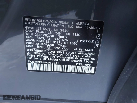 2023 Volkswagen ID.4 S z VIN 1V25MPE84PC055981, wystawiony jako IAAI lot #41670418 z przebiegiem 15 634 mil mil oraz . Historia ofert i sprzedaży dostępna na DreamBid. Obrazek 9.