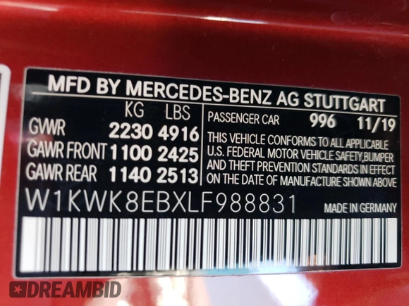 2020 Mercedes-Benz C 300 with VIN W1KWK8EBXLF988831, listed as a Copart auction lot 73418094 with 12,283 mi miles and Salvage Title. Bid and sale history available at DreamBid. Image 13.