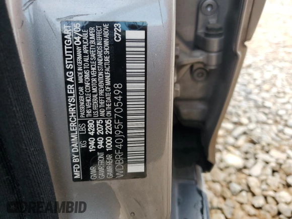 2005 Mercedes-Benz C 230 Kompressor with VIN WDBRF40J95F705498, listed as a Copart auction lot 50466115 with 161,488 mi miles and Salvage title. Bid and sale history available at DreamBid. Image 14.
