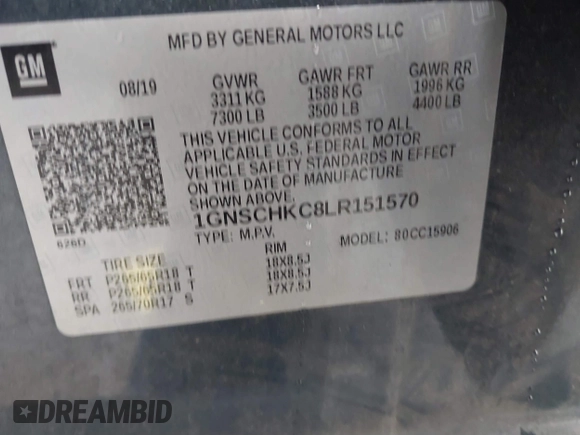 2020 Chevrolet Suburban LT z VIN 1GNSCHKC8LR151570, wystawiony jako IAAI lot #41677348 z przebiegiem Nie podano mil oraz . Historia ofert i sprzedaży dostępna na DreamBid. Obrazek 9.