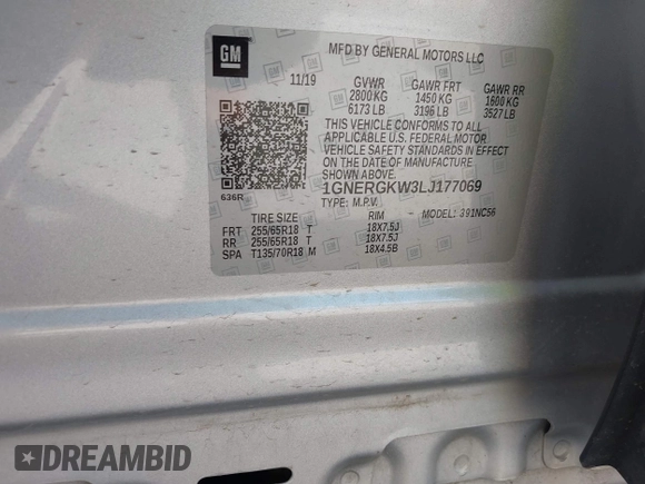 2020 Chevrolet Traverse LT Cloth z VIN 1GNERGKW3LJ177069, wystawiony jako IAAI lot #42080588 z przebiegiem 91 630 mil mil oraz . Historia ofert i sprzedaży dostępna na DreamBid. Obrazek 9.