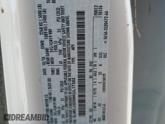2019 Lincoln MKC Reserve с VIN 5LMCJ3D99KUL17302, выставлен на аукционе Copart как лот 47945215 с пробегом 78 967 миль миль и Списание • Salvage title. История ставок и продаж доступна на DreamBid. Изображение 14.