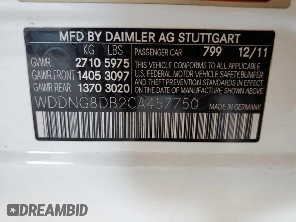 2012 Mercedes-Benz S with VIN WDDNG8DB2CA457750, listed as a Copart auction lot 50105665 with 148,252 mi miles and Clean Title. Bid and sale history available at DreamBid. Image 12.