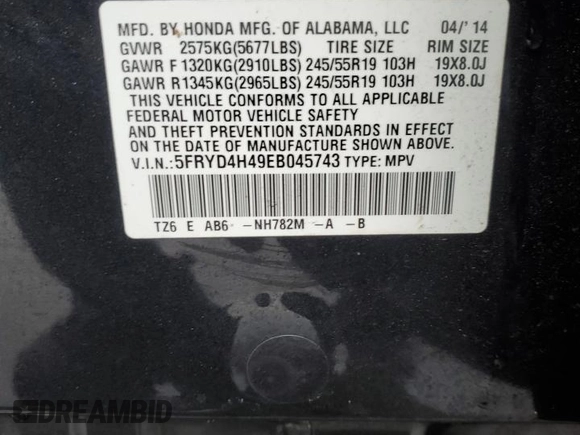 2014 Acura MDX Tech Pkg with VIN 5FRYD4H49EB045743, listed as a Copart auction lot 42409225 with 96,194 mi miles and Salvage Title. Bid and sale history available at carsss.com. Image 13.
