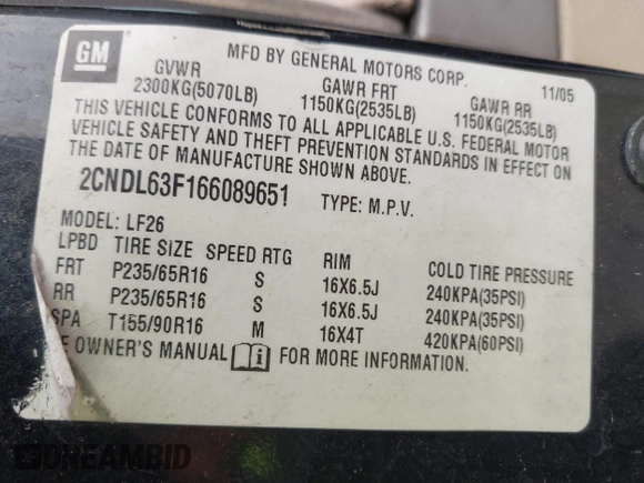 2006 Chevrolet Equinox LT z VIN 2CNDL63F166089651, wystawiony jako IAAI lot #42488631 z przebiegiem 210 048 mil mil oraz . Historia ofert i sprzedaży dostępna na DreamBid. Obrazek 9.
