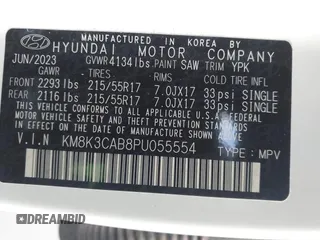 2023 Hyundai Kona SEL with VIN KM8K3CAB8PU055554, listed as a IAAI auction lot 41828652 with 11,323 mi miles and . Bid and sale history available at DreamBid. Image 9.