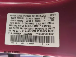 2010 Honda Insight EX with VIN JHMZE2H71AS021062, listed as a IAAI auction lot 41857350 with 45,558 mi miles and . Bid and sale history available at carsss.com. Image 9.