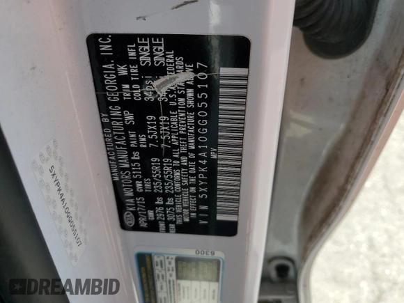 2016 Kia Sorento SXL with VIN 5XYPK4A10GG055107, listed as a Copart auction lot 69177304 with 138,300 mi miles and Salvage Title. Bid and sale history available at carsss.com. Image 13.