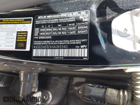 2017 Mercedes-Benz GLE 43 AMG with VIN 4JGED6EB3HA085540, listed as a IAAI auction lot 41821746 with 102,489 mi miles and . Bid and sale history available at DreamBid. Image 9.
