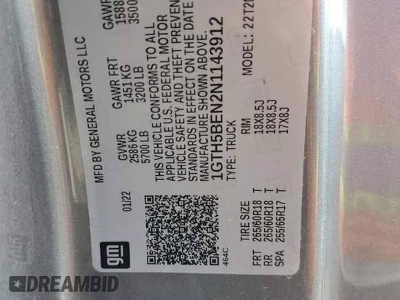 2022 GMC Canyon 2WD Elevation Standard z VIN 1GTH5BEN2N1143912, wystawiony jako Copart lot #73579464 z przebiegiem 54 410 mil mil oraz Nie do naprawy • Non repairable. Historia ofert i sprzedaży dostępna na DreamBid. Obrazek 12.