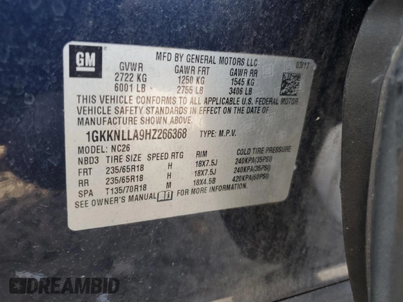 2017 GMC Acadia SLE with VIN 1GKKNLLA9HZ266368, listed as a Copart auction lot 42318455 with 101,071 mi miles and Salvage Title. Bid and sale history available at carsss.com. Image 13.