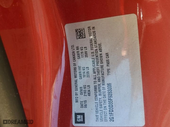 2015 Chevrolet Camaro LT with VIN 2G1FD3D35F9283006, listed as a Copart auction lot 47056575 with 99,408 mi miles and Salvage Title. Bid and sale history available at carsss.com. Image 12.