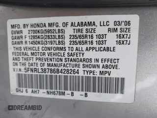 2006 Honda Odyssey EX-L z VIN 5FNRL38786B428264, wystawiony jako IAAI lot #41974479 z przebiegiem 187 595 mil mil oraz . Historia ofert i sprzedaży dostępna na DreamBid. Obrazek 9.