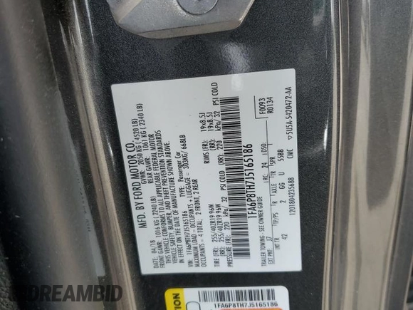 2018 Ford Mustang EcoBoost with VIN 1FA6P8TH7J5165186, listed as a Copart auction lot 53796045 with Not provided miles and Salvage title. Bid and sale history available at DreamBid. Image 12.