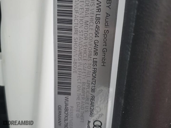 2020 Audi R8 Spyder V10 performance with VIN WUA4BCFX3L7901606, listed as a Copart auction lot 75199024 with NaN miles and Non Repairable. Bid and sale history available at carsss.com. Image 13.