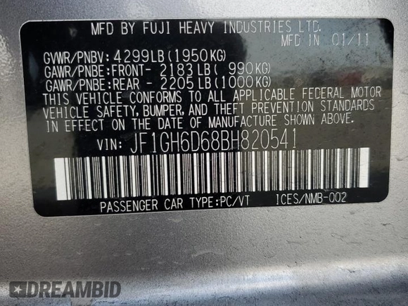2011 Subaru Impreza Outback Special Sports z VIN JF1GH6D68BH820541, wystawiony jako Copart lot #54542285 z przebiegiem 73 370 mil mil oraz Szkoda całkowita • Salvage title. Historia ofert i sprzedaży dostępna na DreamBid. Obrazek 12.