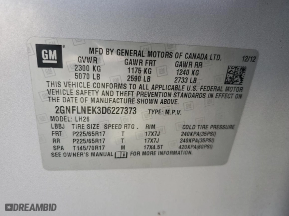 2013 Chevrolet Equinox LT with VIN 2GNFLNEK3D6227373, listed as a Copart auction lot 53181575 with 164,067 mi miles and Clean Title. Bid and sale history available at carsss.com. Image 13.