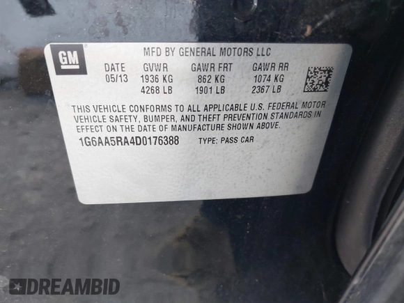 2013 Cadillac ATS with VIN 1G6AA5RA4D0176388, listed as a IAAI auction lot 42460046 with 158,794 mi miles and . Bid and sale history available at DreamBid. Image 9.