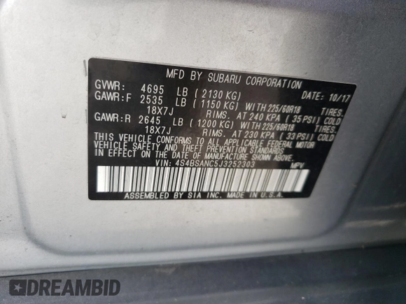 2018 Subaru Outback Limited with VIN 4S4BSANC5J3252303, listed as a Copart auction lot 47106085 with 89,084 mi miles and Salvage Title. Bid and sale history available at carsss.com. Image 14.