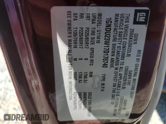 2007 Chevrolet Uplander LS with VIN 1GNDU23W17D178740, listed as a Copart auction lot 49473285 with 280,929 mi miles and Salvage Title. Bid and sale history available at carsss.com. Image 13.