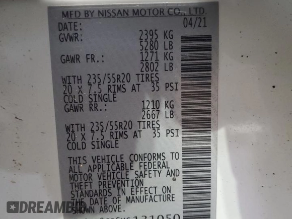 2021 Nissan Murano SL with VIN 5N1AZ2CS6MC131050, listed as a Copart auction lot 43471015 with 79,609 mi miles and Salvage Title. Bid and sale history available at DreamBid. Image 13.