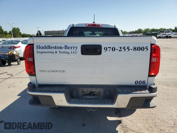 2022 Chevrolet Colorado 2WD Work Truck with VIN 1GCHSBEAXN1276293, listed as a Copart auction lot 61178405 with 57,480 mi miles and Salvage title. Bid and sale history available at DreamBid. Image 6.