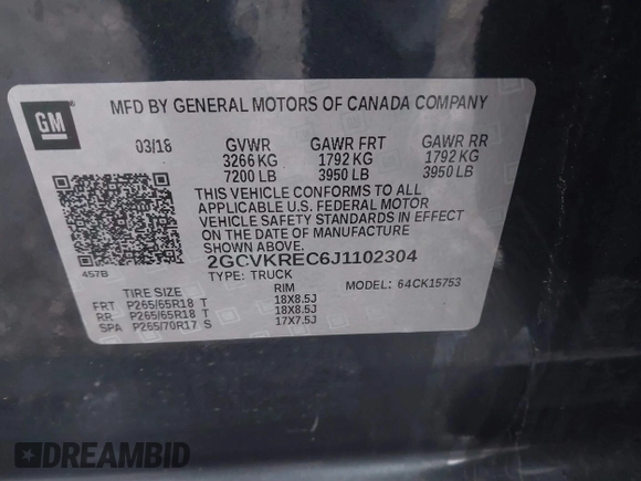 2018 Chevrolet Silverado 1500 LT with VIN 2GCVKREC6J1102304, listed as a IAAI auction lot 41800456 with 82,000 mi miles and . Bid and sale history available at DreamBid. Image 9.