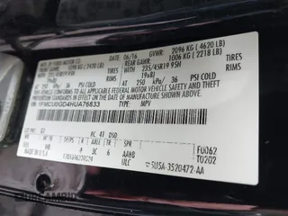 2017 Ford Escape SE with VIN 1FMCU0GD4HUA76833, listed as a IAAI auction lot 41642460 with 116,435 mi miles. Bid and sale history available at carsss.com. Image 9.
