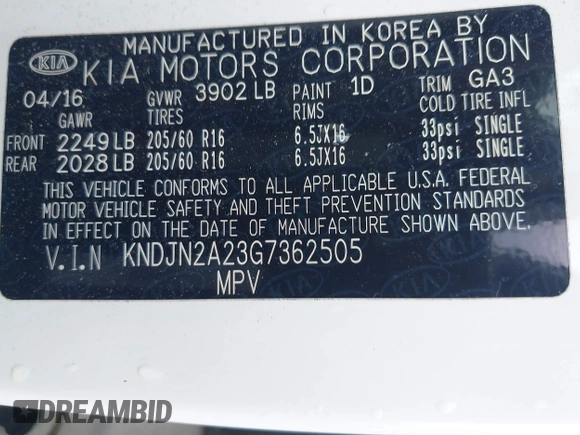 2016 Kia Soul z VIN KNDJN2A23G7362505, wystawiony jako IAAI lot #42280947 z przebiegiem 126 029 mil mil oraz . Historia ofert i sprzedaży dostępna na DreamBid. Obrazek 9.