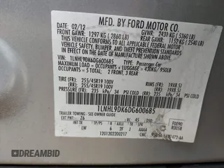 2013 Lincoln MKS with VIN 1LNHL9DK6DG600685, listed as a IAAI auction lot 42171998 with 165,933 mi miles and . Bid and sale history available at DreamBid. Image 9.