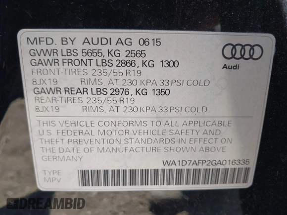 2016 Audi Q5 Premium Plus z VIN WA1D7AFP2GA016335, wystawiony jako IAAI lot #42056239 z przebiegiem 83 857 mil mil oraz . Historia ofert i sprzedaży dostępna na DreamBid. Obrazek 9.