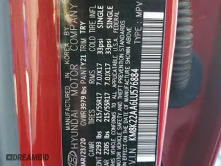 2020 Hyundai Kona SEL with VIN KM8K22AA6LU576884, listed as a Copart auction lot 46631705 with 29,654 mi miles and Salvage Title. Bid and sale history available at carsss.com. Image 15.