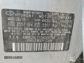 2016 Hyundai Sonata Hybrid SE with VIN KMHE24L11GA008782, listed as a Copart auction lot 61579313 with 159,171 mi miles. Bid and sale history available at carsss.com. Image 12.