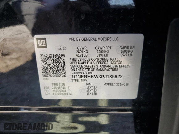 2023 Chevrolet Traverse LT with VIN 1GNERHKW3PJ185622, listed as a Copart auction lot 49978345 with 56,301 mi miles and Salvage title. Bid and sale history available at DreamBid. Image 13.