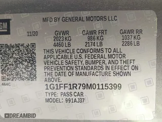 2021 Chevrolet Camaro 1SS with VIN 1G1FF1R79M0115399, listed as a IAAI auction lot 41825764 with 28,909 mi miles. Bid and sale history available at carsss.com. Image 9.