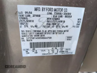 2005 Ford F-150 XLT with VIN 1FTPW14505KB44720, listed as a Copart auction lot 42206155 with 0 mi miles and Salvage Title. Bid and sale history available at carsss.com. Image 12.