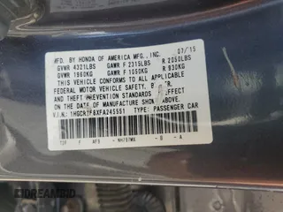 2015 Honda Accord EX-L с VIN 1HGCR2F8XFA245551, выставлен на аукционе Copart как лот 56906375 с пробегом 104 125 миль миль и Списание • Salvage title. История ставок и продаж доступна на DreamBid. Изображение 12.