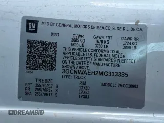 2021 Chevrolet Silverado 1500 Work Truck with VIN 3GCNWAEH2MG313335, listed as a Copart auction lot 87710985 with 79,692 mi miles and Clean Title. Bid and sale history available at carsss.com. Image 10.