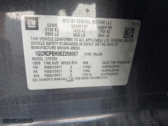 2014 Chevrolet Silverado 1500 Work Truck with VIN 1GCRCPEH0EZ268667, listed as a IAAI auction lot 41779641 with 91,097 mi miles. Bid and sale history available at carsss.com. Image 9.